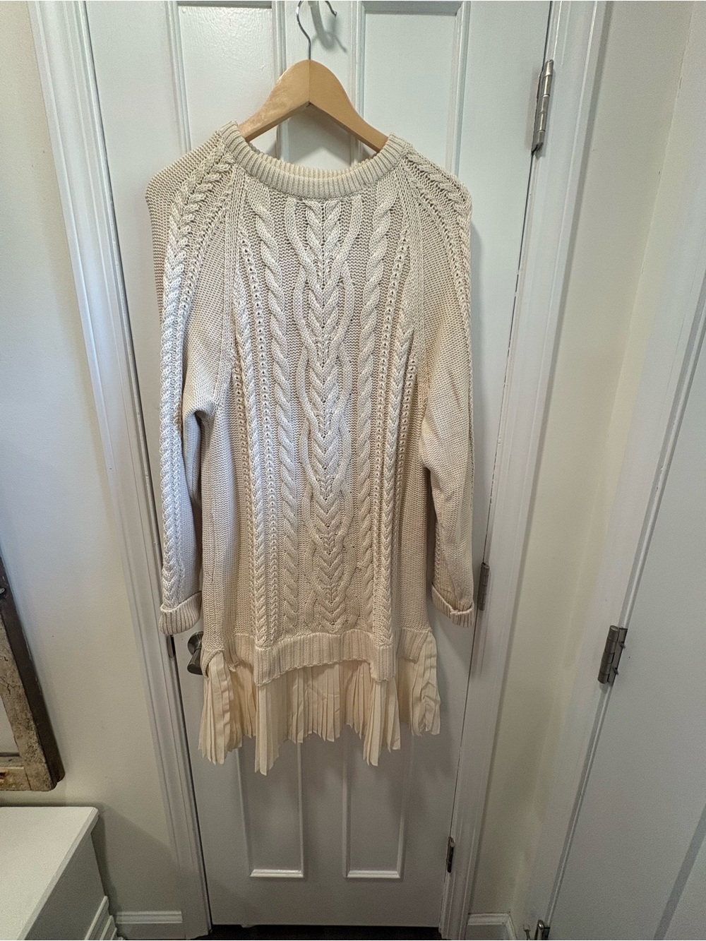 Anthropologie Cream Cable-Knit Mini Dress with Pleated Hem